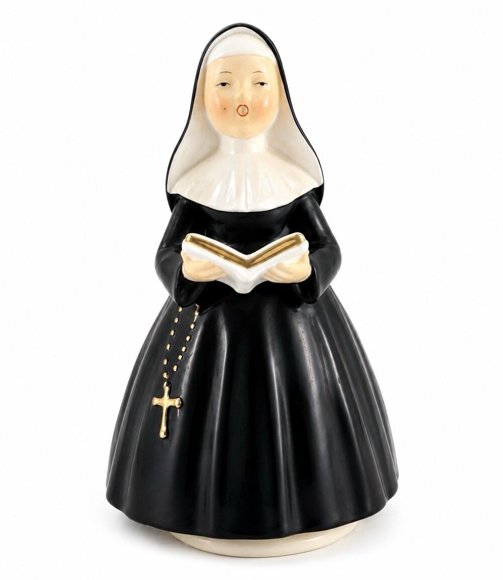 Vintage Schmid Nun Music Box Figurine Singing Sister Rosary Hymnal Japan Works